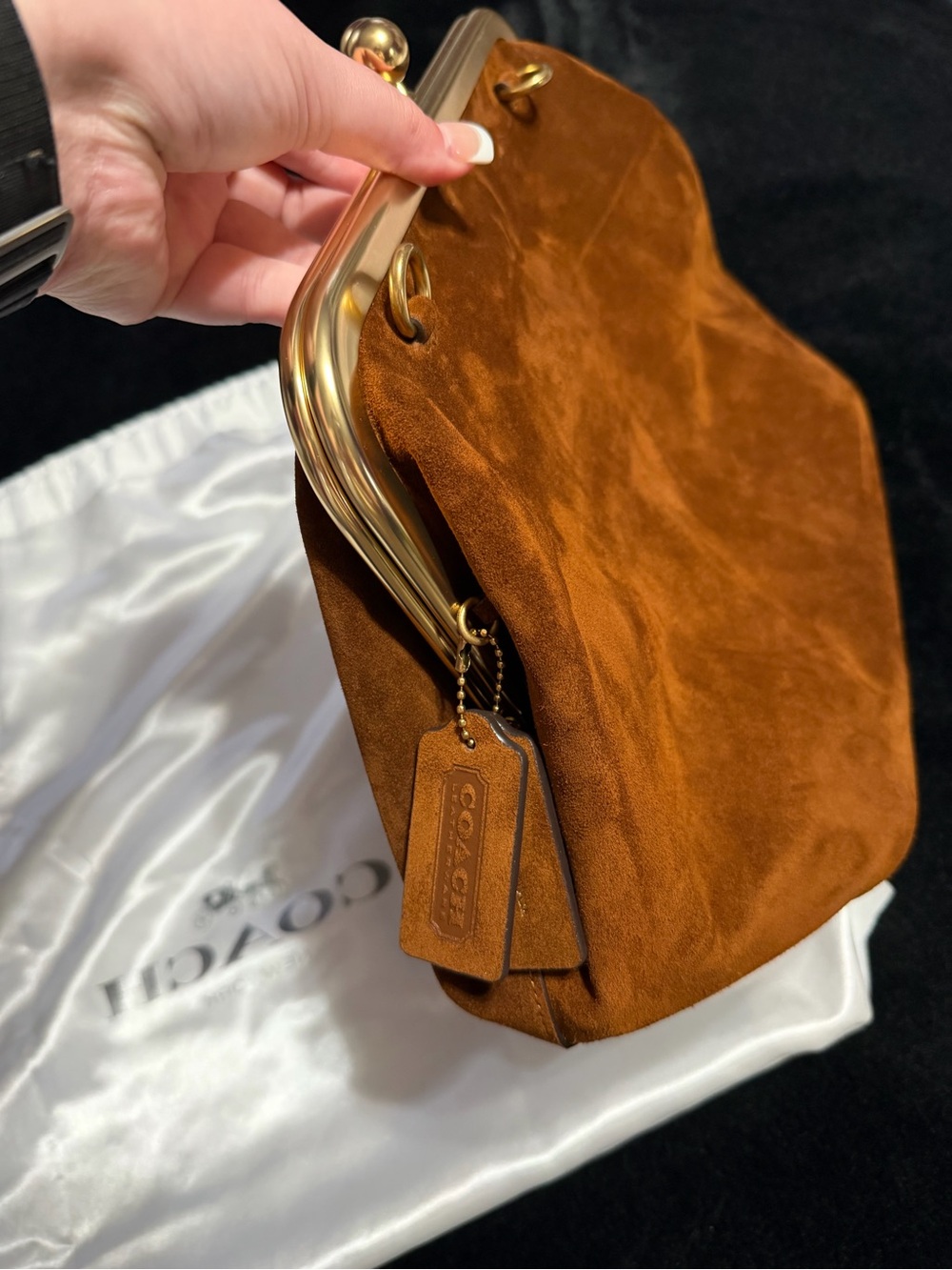 Coach Brown Suede Shoulder Bag with Gold Hardware - Picture 7 of 12